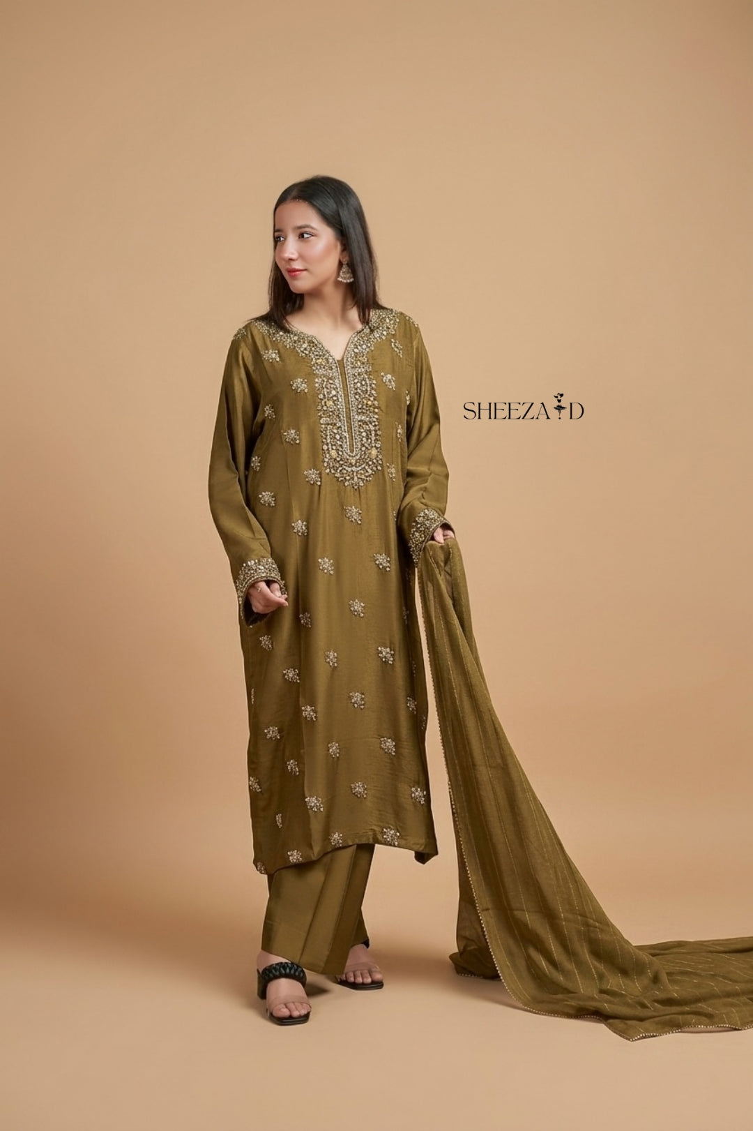 Pure Luxury Handmade Zari Silk Mehndi Suit | SD-SL-26-010