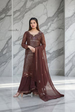Noor-e-Brown Chiffon Embroidered 3-Piece Suit