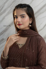 Noor-e-Brown Chiffon Embroidered 3-Piece Suit