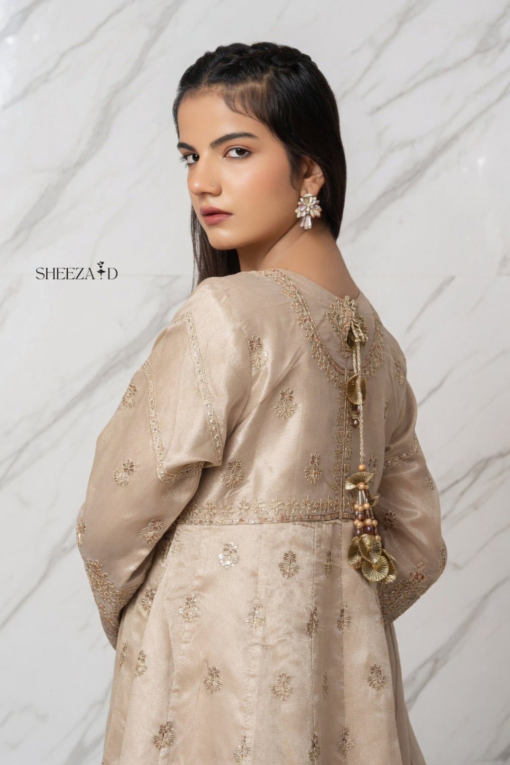Skin Zari Silk Embroidered 3pcs Suit