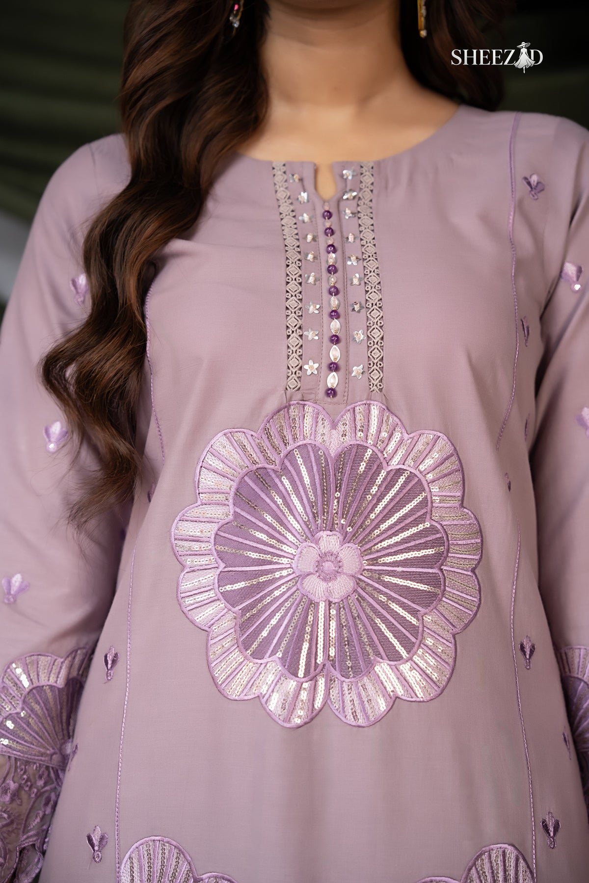 Lilac Embroidered Lawn Suit With Chiffon Dupatta