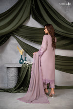 Lilac Embroidered Lawn Suit With Chiffon Dupatta