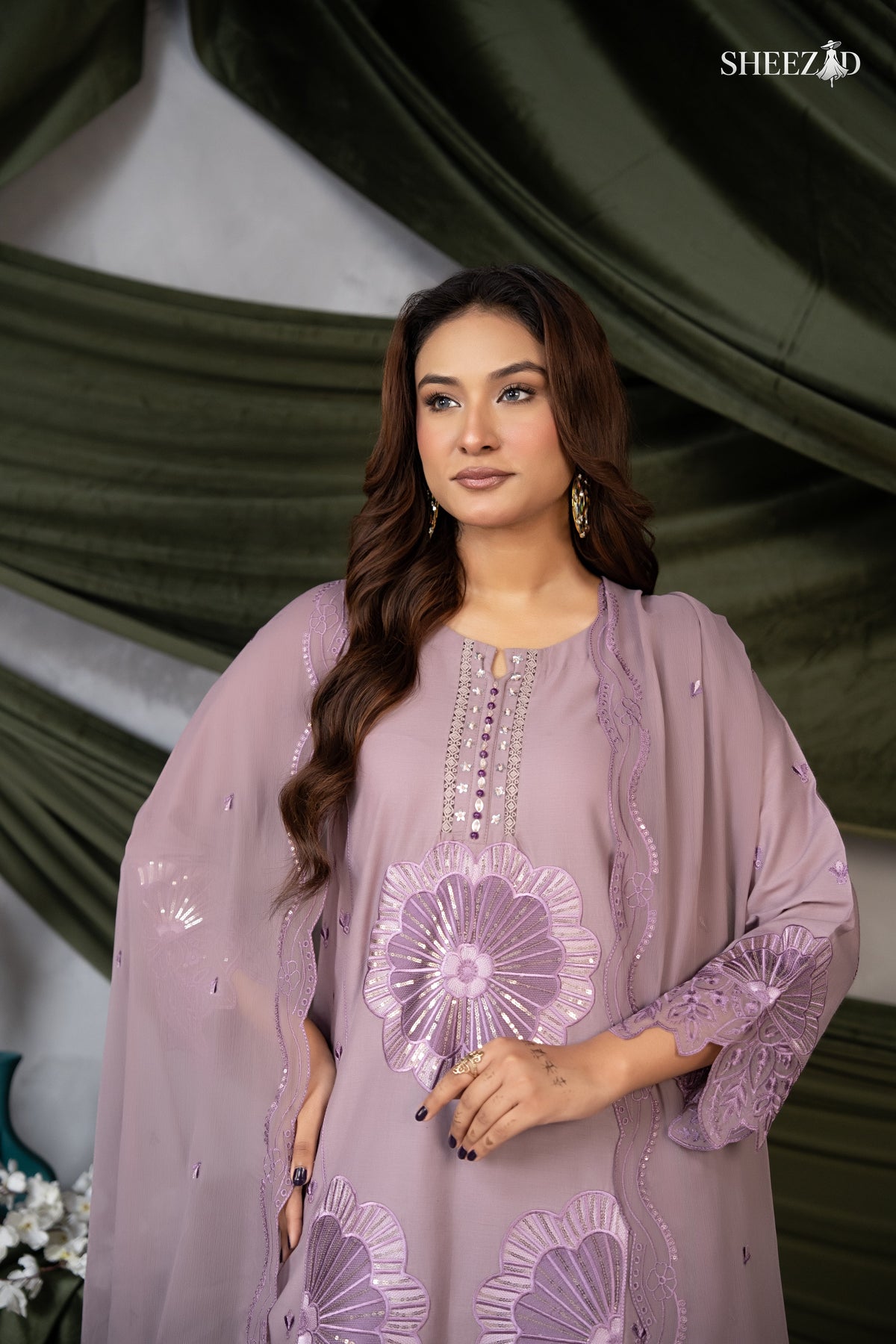 Lilac Embroidered Lawn Suit With Chiffon Dupatta