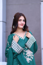 Emerald Bloom – Green Embroidered Viscose 3 Piece Suit