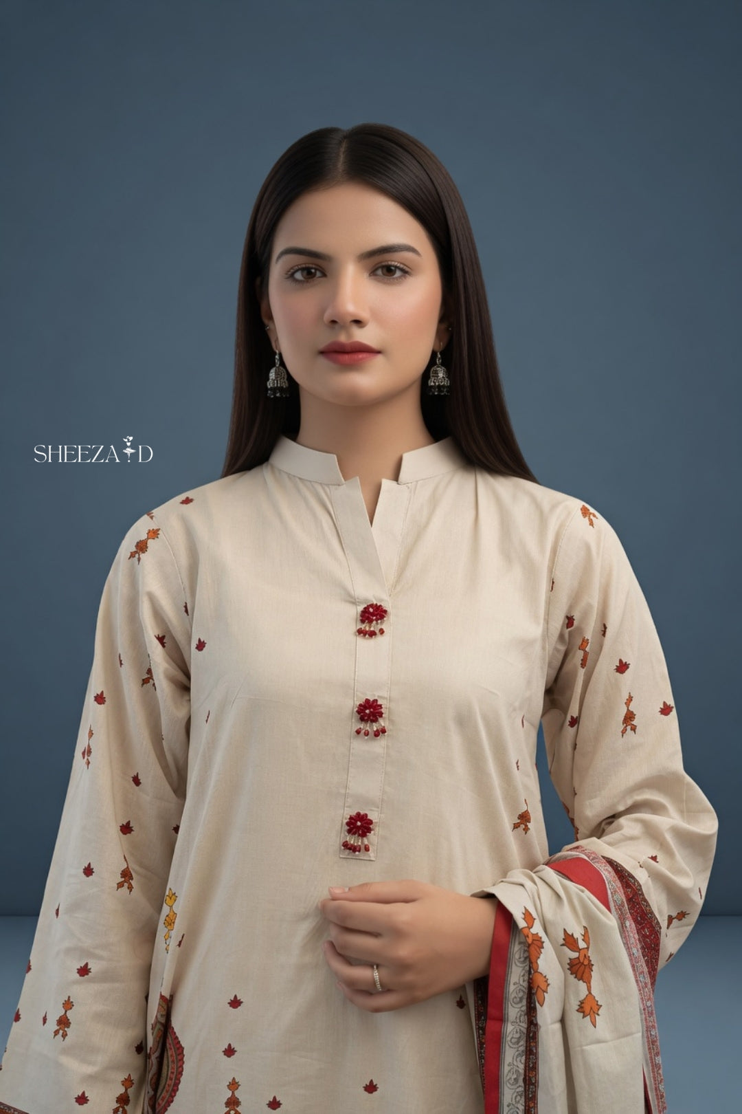 Cream Printed 3pcs Lawn Suit