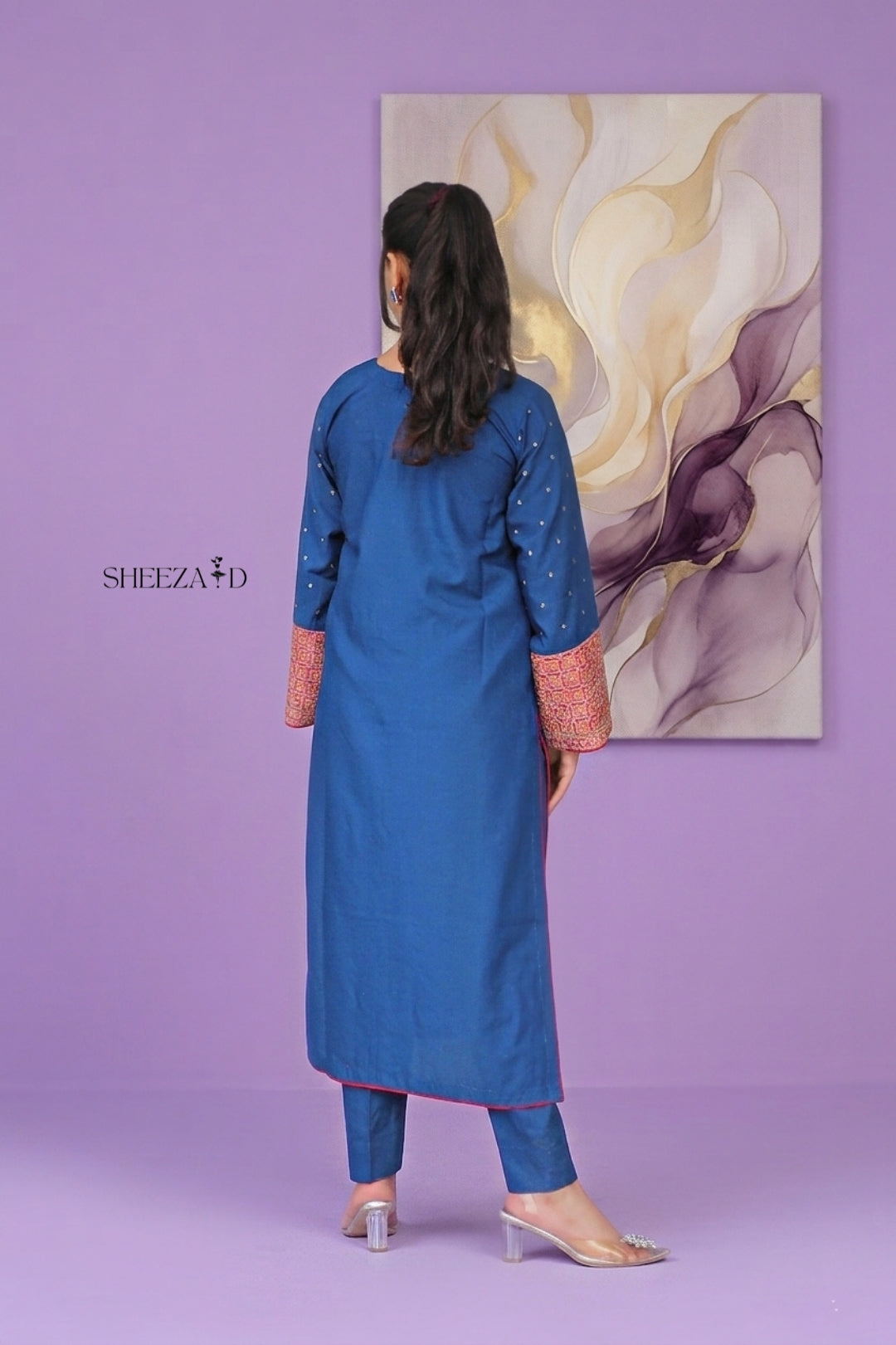 Blue Embroidered Viscose 2-Piece | Casual Women’s Suit