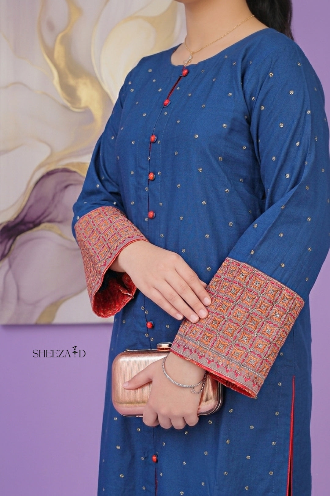 Blue Embroidered Viscose 2-Piece | Casual Women’s Suit