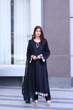 Noir Grace – Black Embroidered Viscose 3 Piece Suit