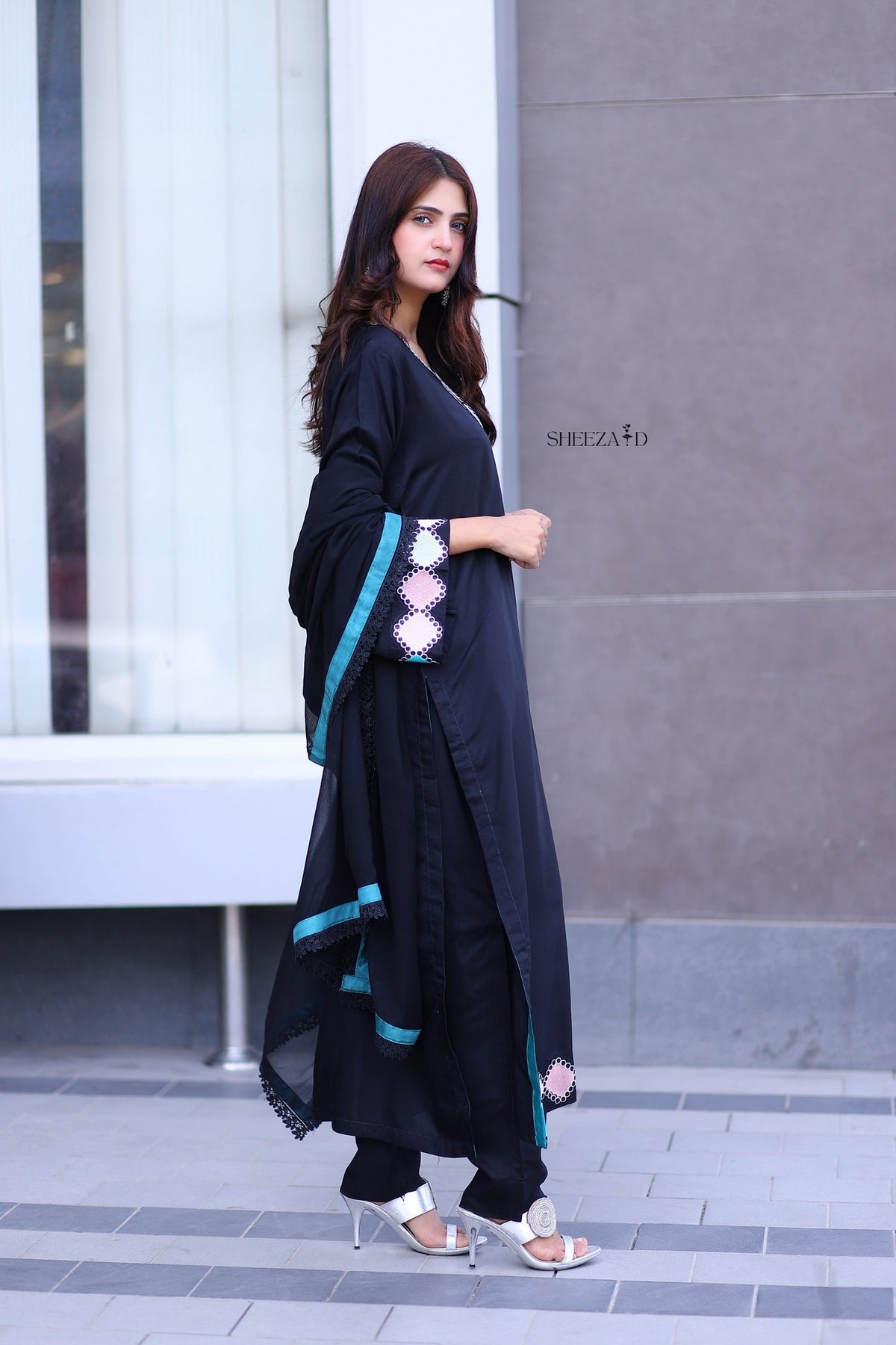 Noir Grace – Black Embroidered Viscose 3 Piece Suit
