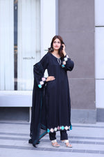 Noir Grace – Black Embroidered Viscose 3 Piece Suit