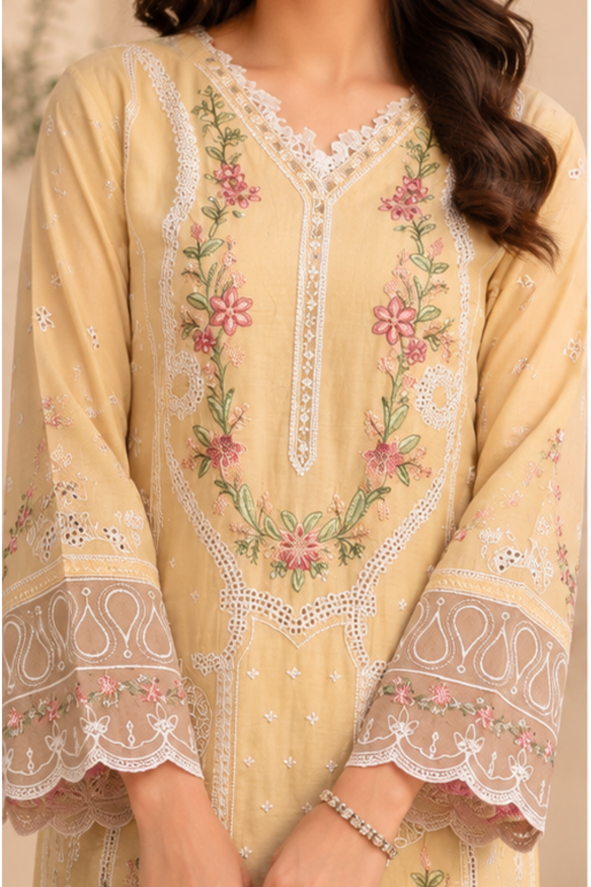 Skin Colour 3pcs Embroidered Lawn Suit | Global Fastion Edit's