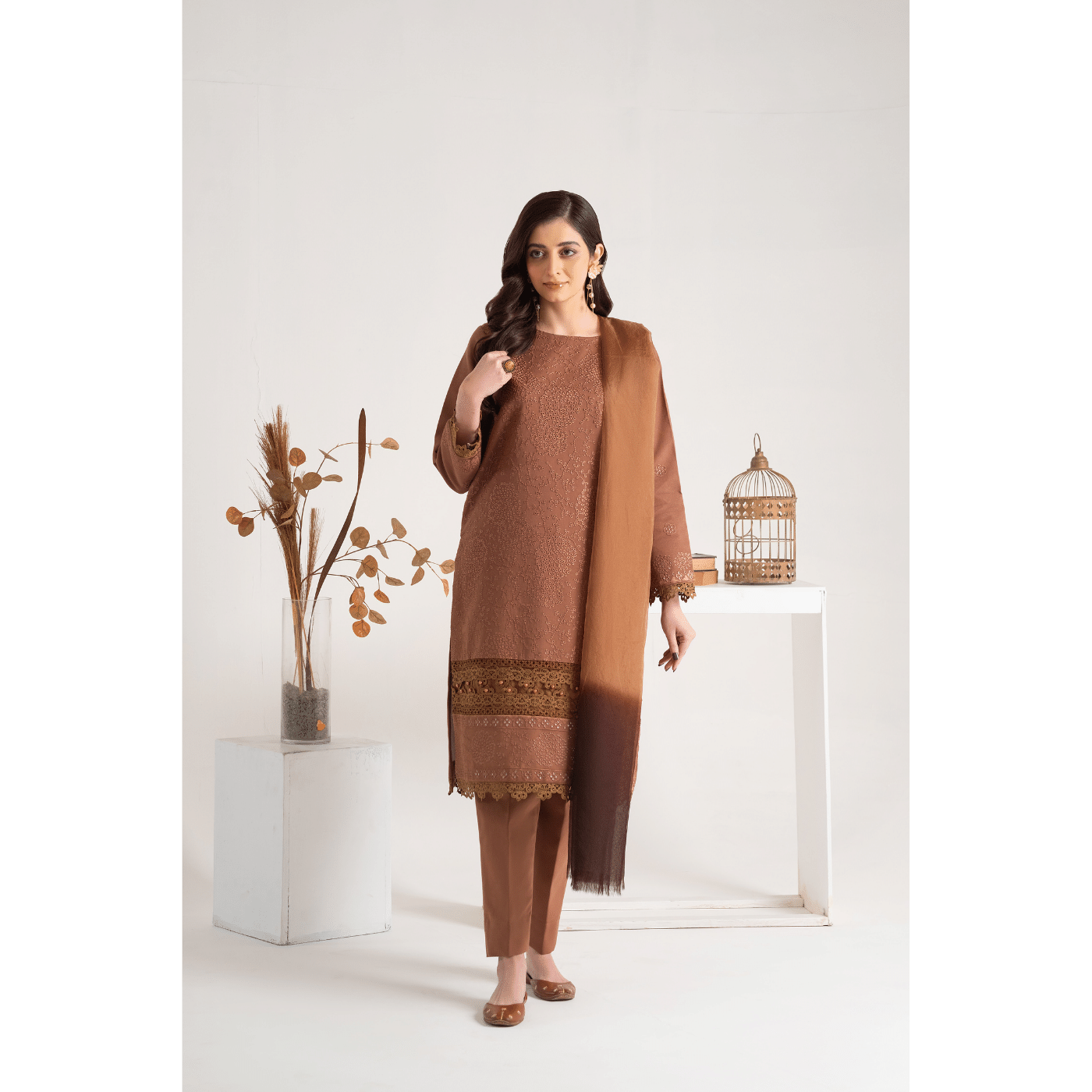 Linen Casual Women Dress | 3 Piece Embroidered Linen Dress | - SHEEZA.D