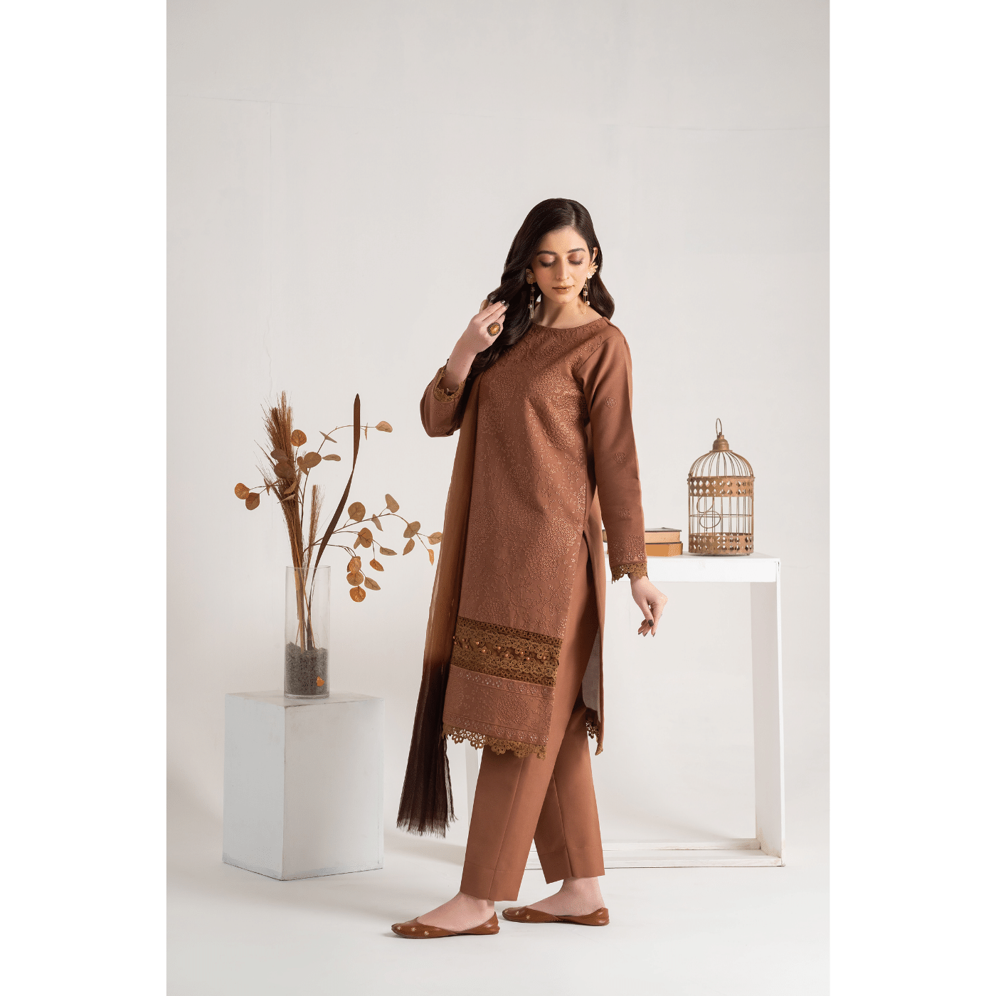 Linen Casual Women Dress | 3 Piece Embroidered Linen Dress | - SHEEZA.D