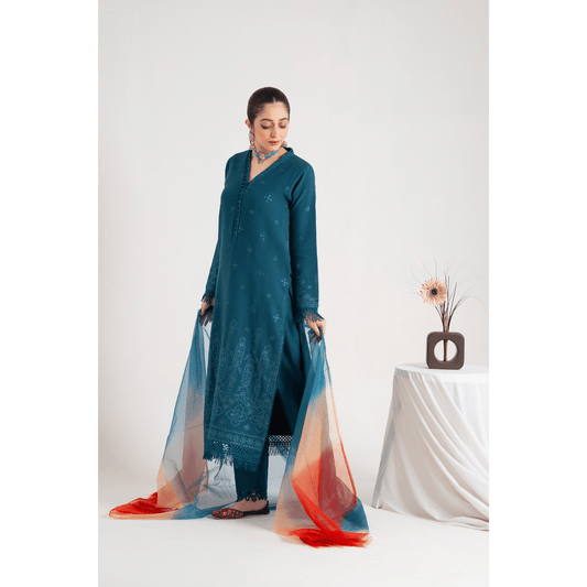 Linen Casual Women Dress | 3 Piece Embroidered Linen Dress | - SHEEZA.D