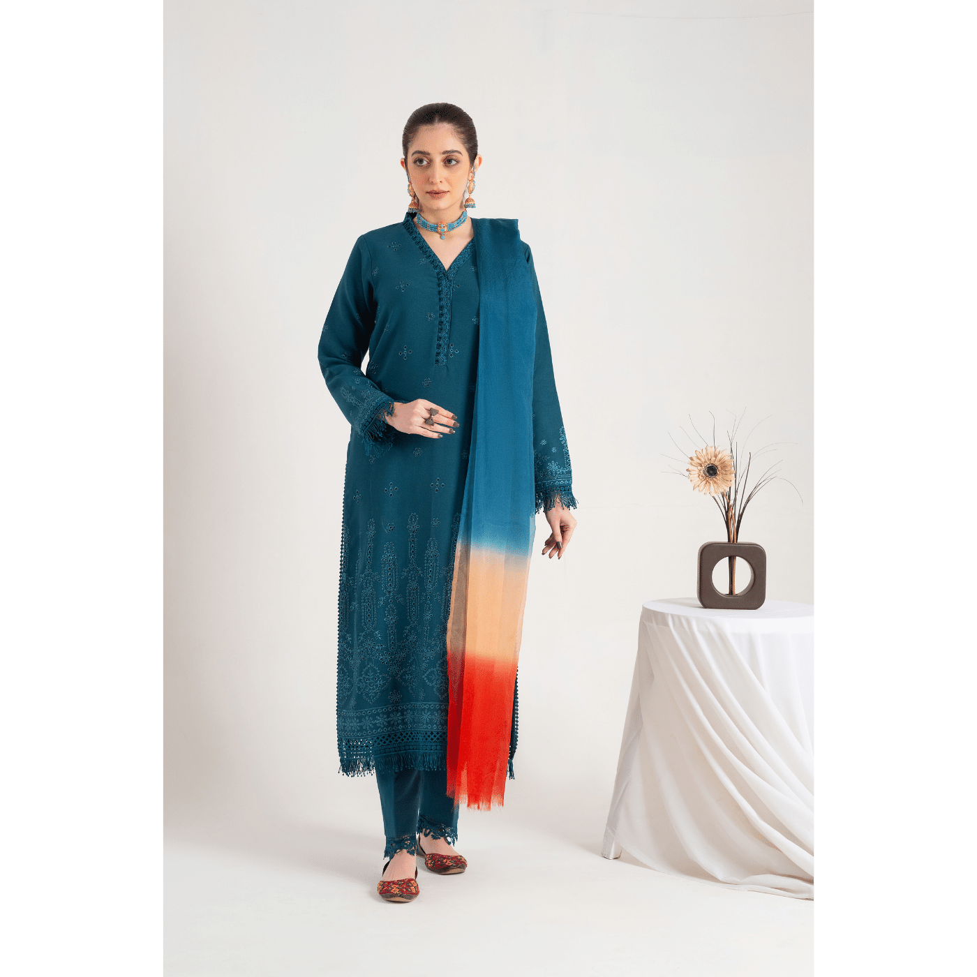 Linen Casual Women Dress | 3 Piece Embroidered Linen Dress | - SHEEZA.D