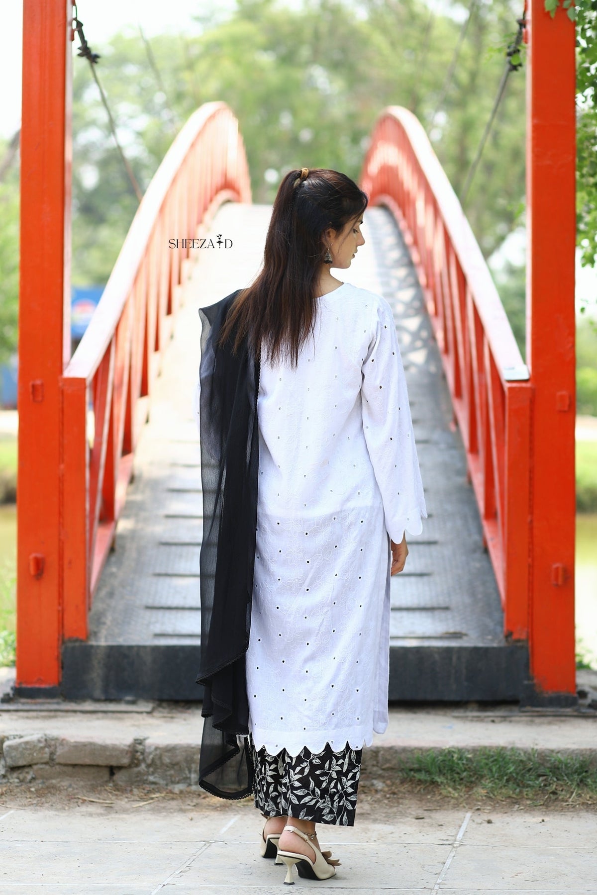 White Chicken Kari Lawn Suit With Black Printed Trouser
