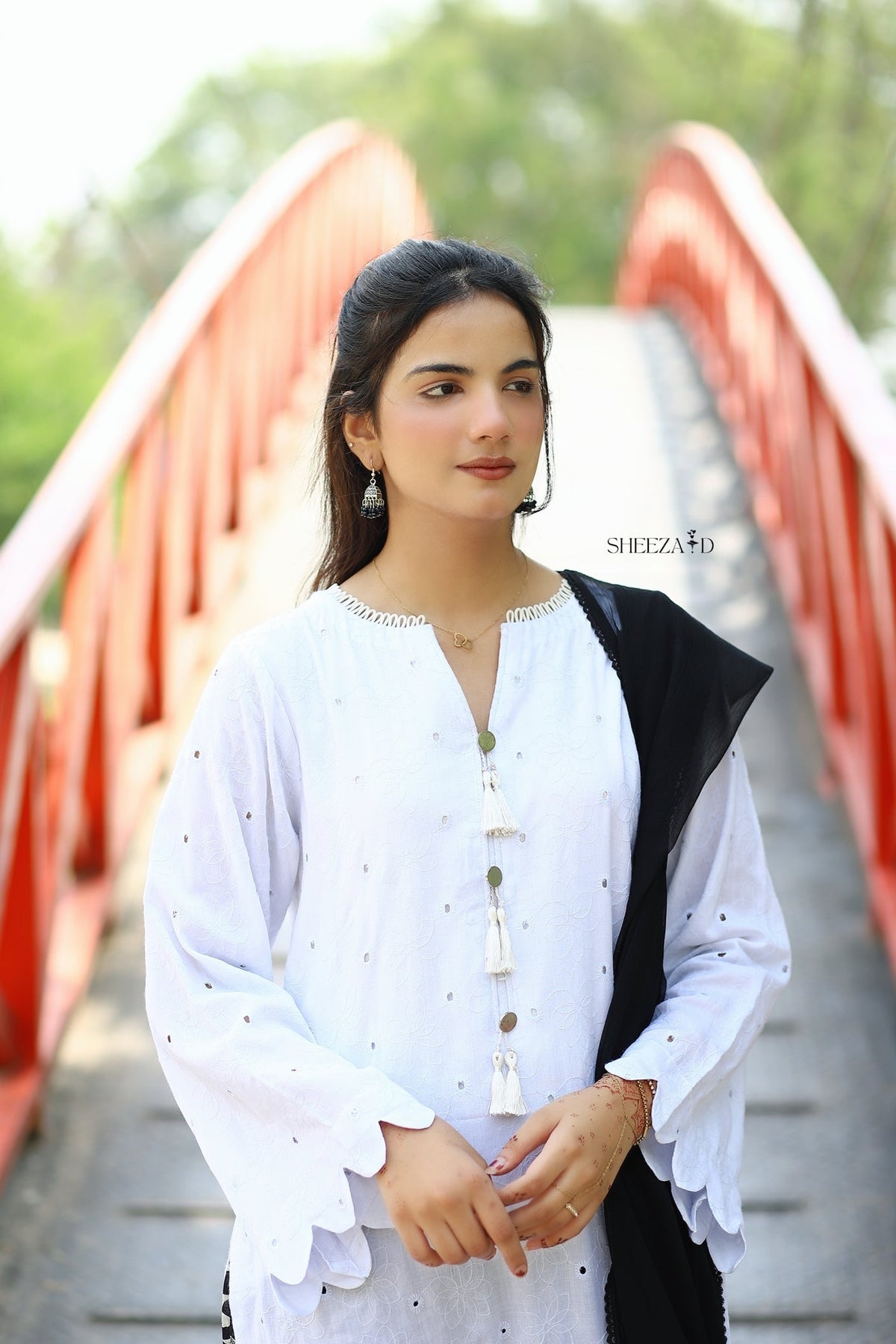 White Chicken Kari Lawn Suit With Black Printed Trouser