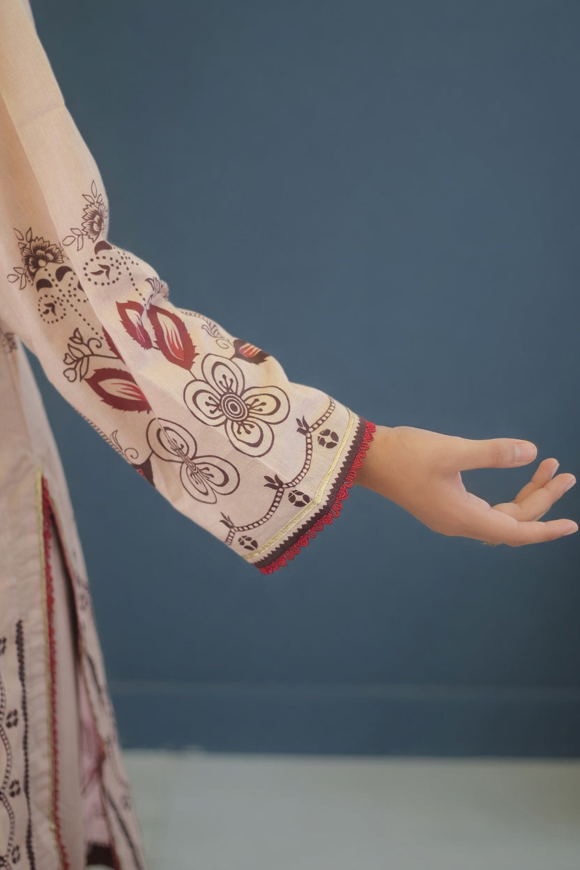 Beige & Maroon Grace Lawn Suit